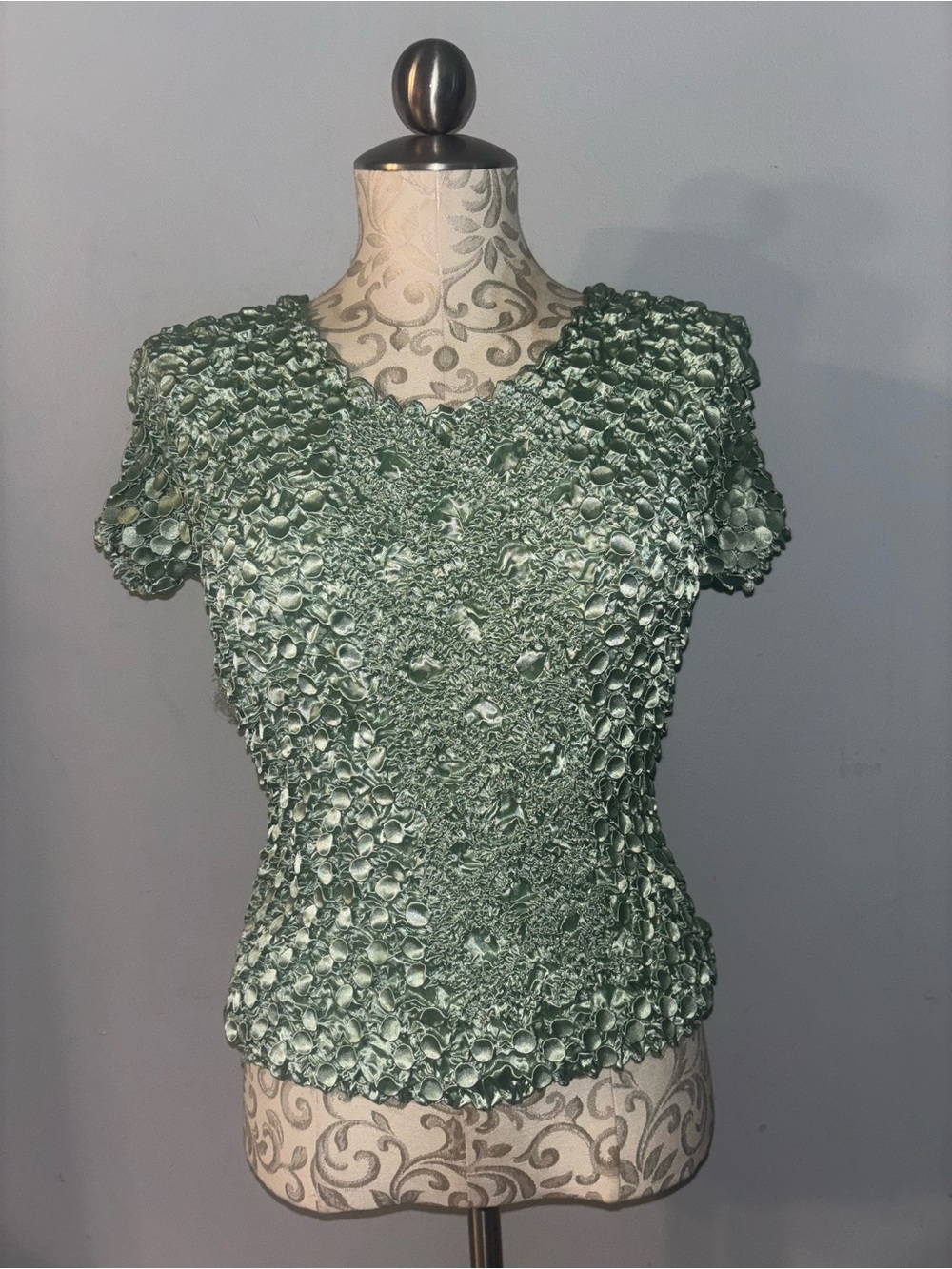 Vintage popcorn blouse/mint green bubble top/popcorn blouse Size Small/Medium